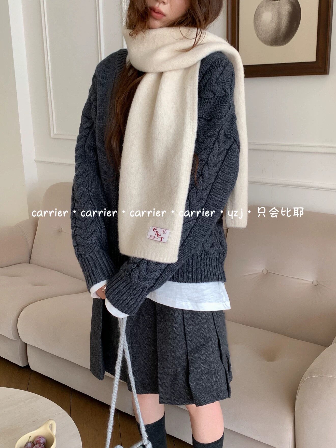 Chris 韩国简约糖果色茉莉针织纯色围巾女冬保暖情侣款百搭围脖