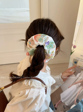 Chris 刺绣草莓葡萄缎面质感大肠圈清新甜美弹力发绳文艺少女发饰