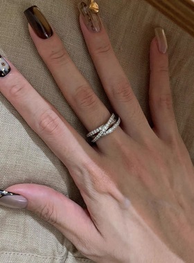 Chris 韩国简约设计师款  满钻三环套环超闪指环轻奢法式气质戒指