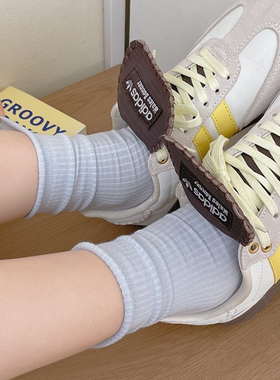 Chris 春夏无骨纯色卷边竖条女月子袜薄款透气棉松口中筒堆堆袜