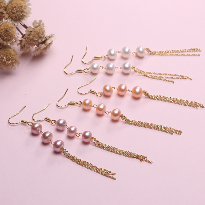 925纯银耳钩淡水珍珠长款流苏耳线银饰耳环女 精致柔美耳坠防过敏