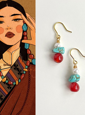 925银耳钩国潮原创手作新中式玛瑙耳环气质复古文艺藏族风耳饰品