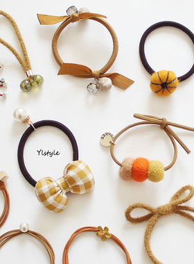 秋季新款日韩简约暖暖的姜黄色系弹力皮筋韩式发圈发绳成人发饰女