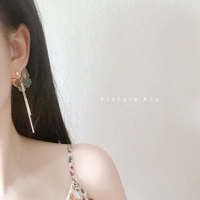 韩国进口东大门彩色蝴蝶镶钻耳钉个性流苏尾巴水钻耳环饰品