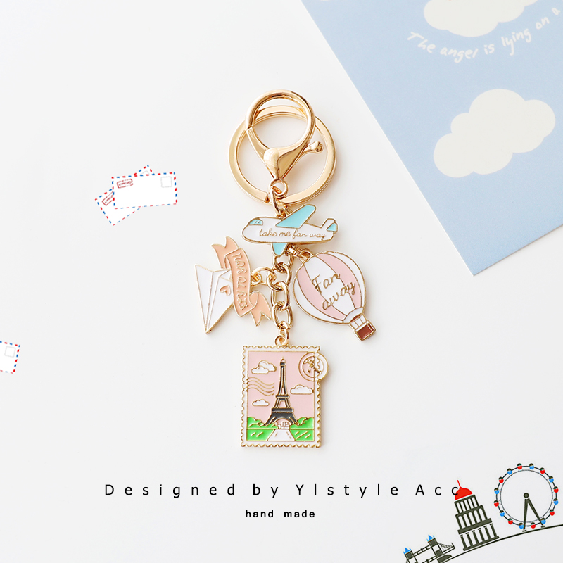 巴黎铁塔旅行邮票书信钥匙扣挂件