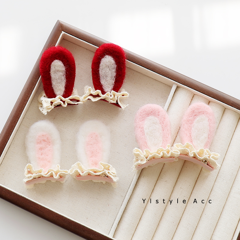 可爱羊毛毡兔耳朵儿童全包发夹