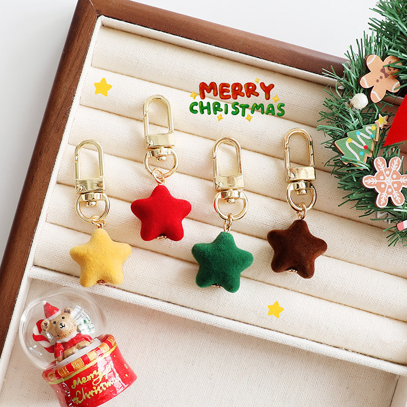 原创圣诞植绒立体小星星Airpods挂件钥匙扣U盘防丢包包拉链扣配饰