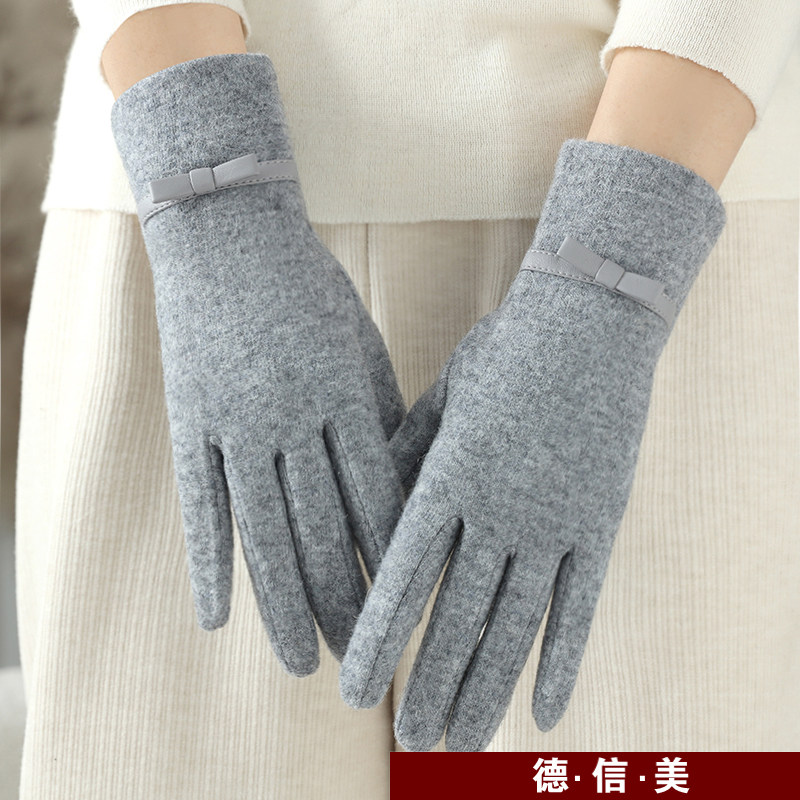 手套冬天女可爱羊毛羊绒秋冬保暖防寒触屏短款针织弹力时尚蝴蝶结