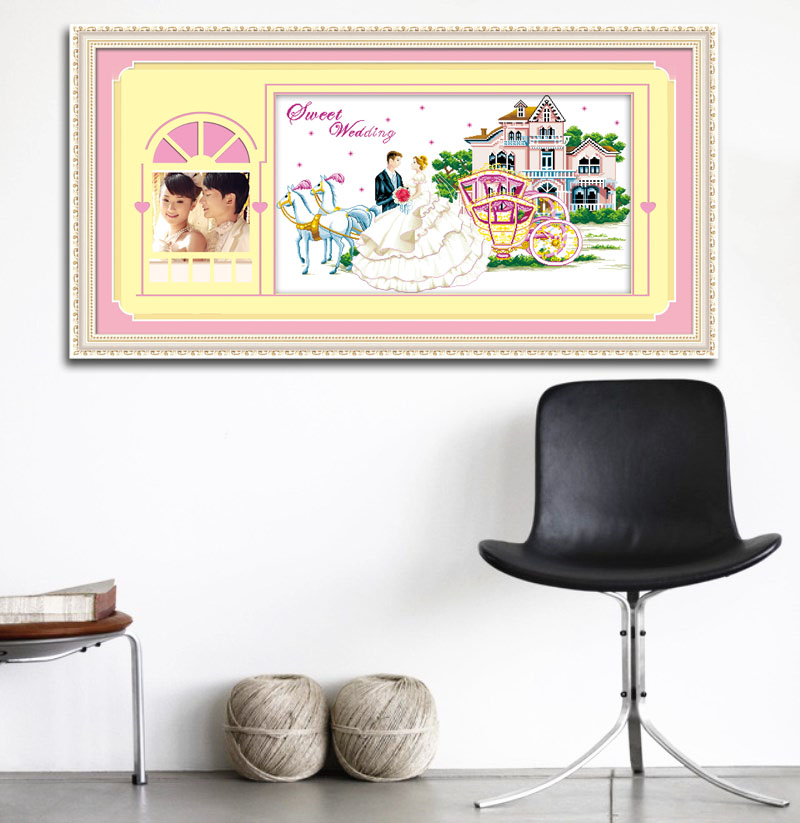 印花十字绣新款甜蜜婚礼马车情侣照片卧室婚房小幅简单刺绣爱情款
