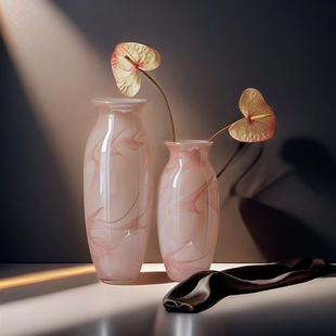 新中式 轻粉琉璃云雾纹理花瓶创意鲜花插花器高级感客厅家居摆件