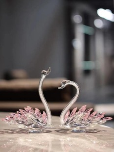 水晶琉璃精致天鹅轻奢简约桌面装 饰摆件情人节乔迁结婚礼品礼盒