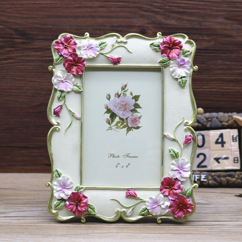 欧式影楼婚纱照相框摆台纯白色玫瑰边框树脂6寸照片像框结婚礼物