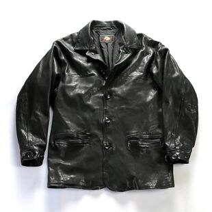 加肥加大阔版 大司闸员 休闲真皮西服夹克男水洗全植鞣绵羊皮中长款