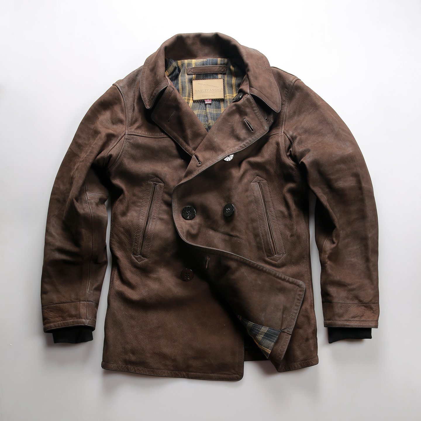 美式复古740中长款大衣翻领双排扣做旧植鞣磨砂反毛山羊皮皮衣男