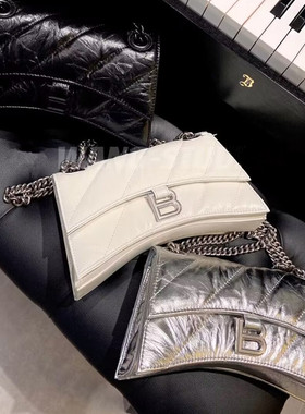 头层牛皮沙漏包2024春夏新款褶皱菱格链条包B字扣腋下单肩斜跨女