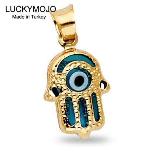 土耳其进口蓝眼睛14k金吊坠项链女Evil Eye捍煞之手法蒂玛Fatima