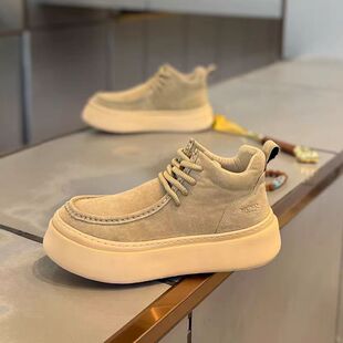 高帮男鞋冬季复古百搭翻毛皮马丁靴男款厚底增高休闲运动袋鼠板鞋