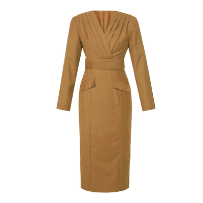 紫嫣红藤卡其色气质连衣裙