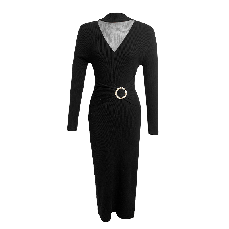 秋冬长款针织连衣裙修身毛衣打底