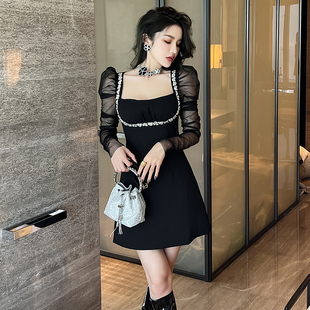 黑色法式赫本气质名媛连衣裙女2026秋款新款显瘦高级感轻奢小黑裙