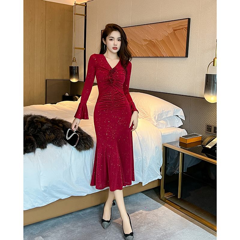 生日红色礼服轻奢小众赫本风平时可穿敬酒服新娘2025新款鱼尾裙子
