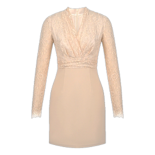 蕾丝a字连衣裙秋冬小个子2026新款女拼接优雅收腰复古小V领短裙子