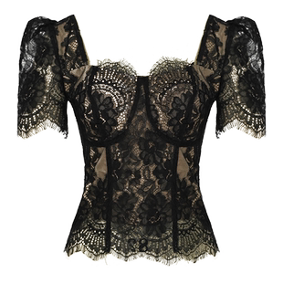 短袖t恤女正肩欧货洋气短款气质2026新款高级感泡泡袖方领上衣女