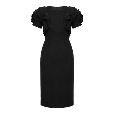 收腰圆领中款连衣裙子