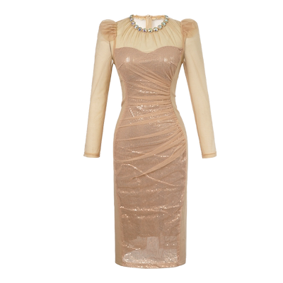 紫嫣红藤雾金色气质连衣裙