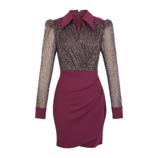 法式衬衫连衣裙收腰高冷御姐风女装长袖富家千金短款v领复古裙子