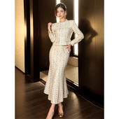 名媛小香风连衣裙秋冬法式 原创设计 富家千金高端鱼尾冬裙套装