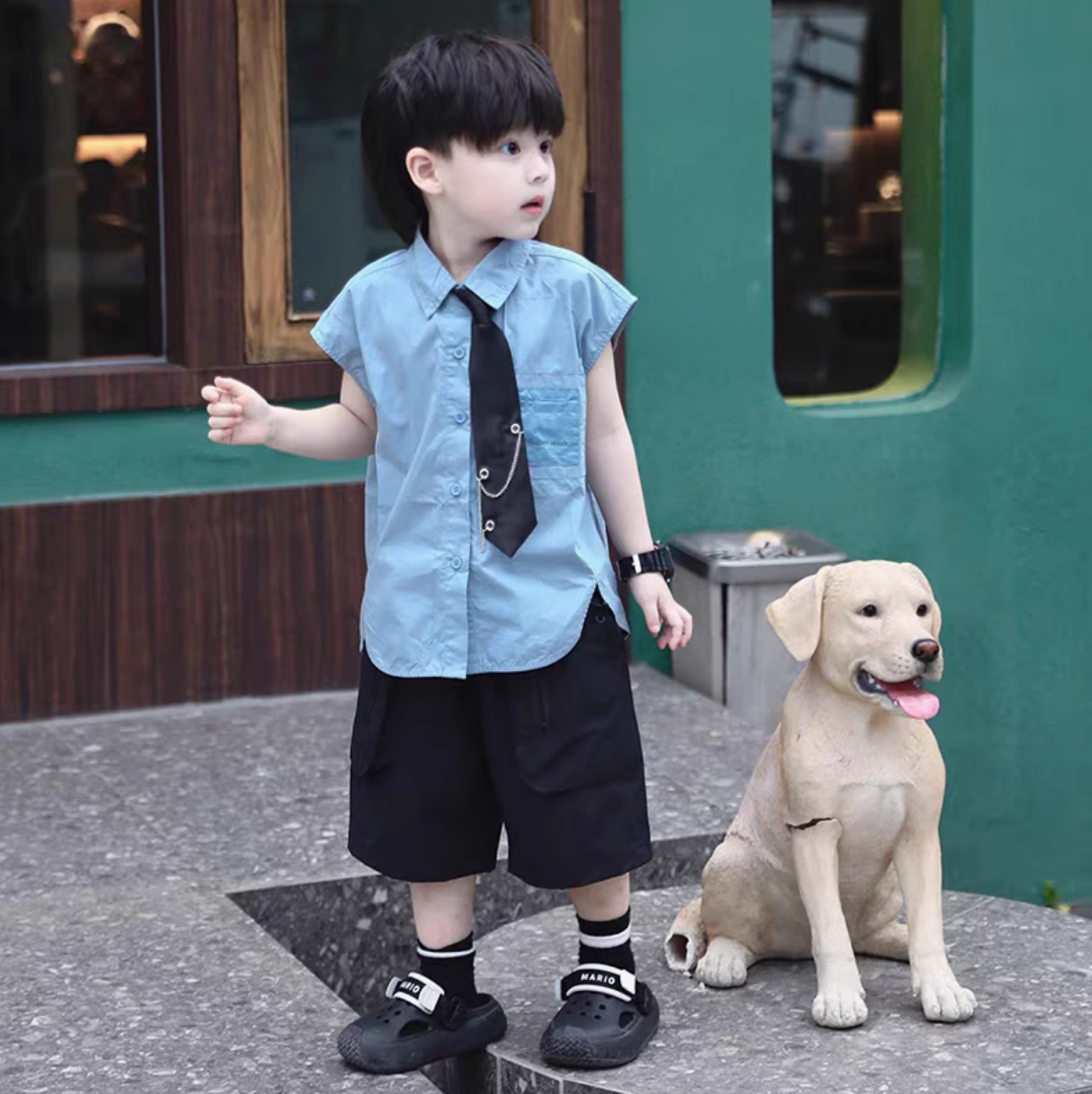 男童少爷夏装衬衫裤子两件套装