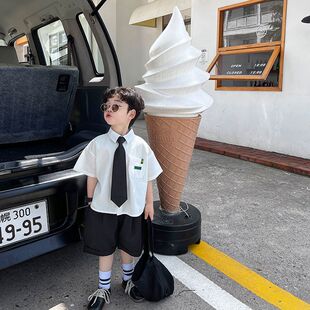 礼服儿童韩版 男童学院风夏装 帅气小西装 2023新款 表演花童两件套潮