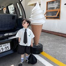 礼服儿童韩版 2023新款 表演花童两件套潮 帅气小西装 男童学院风夏装