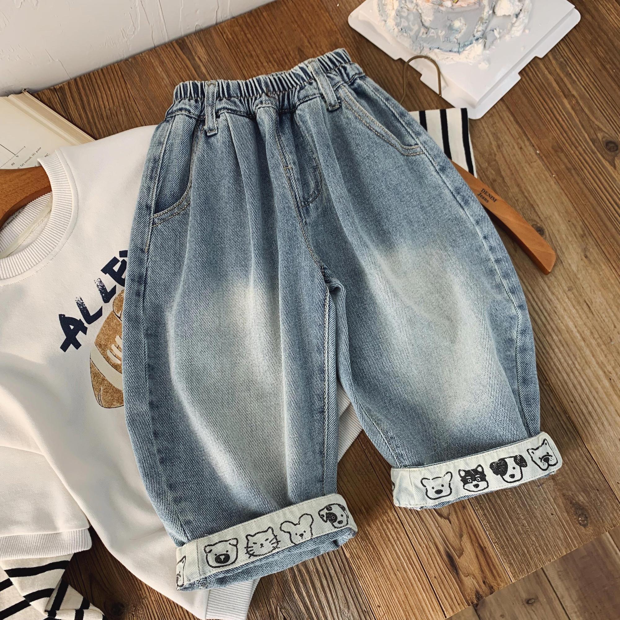 儿童软牛仔裤男宝宝直筒裤女洋气