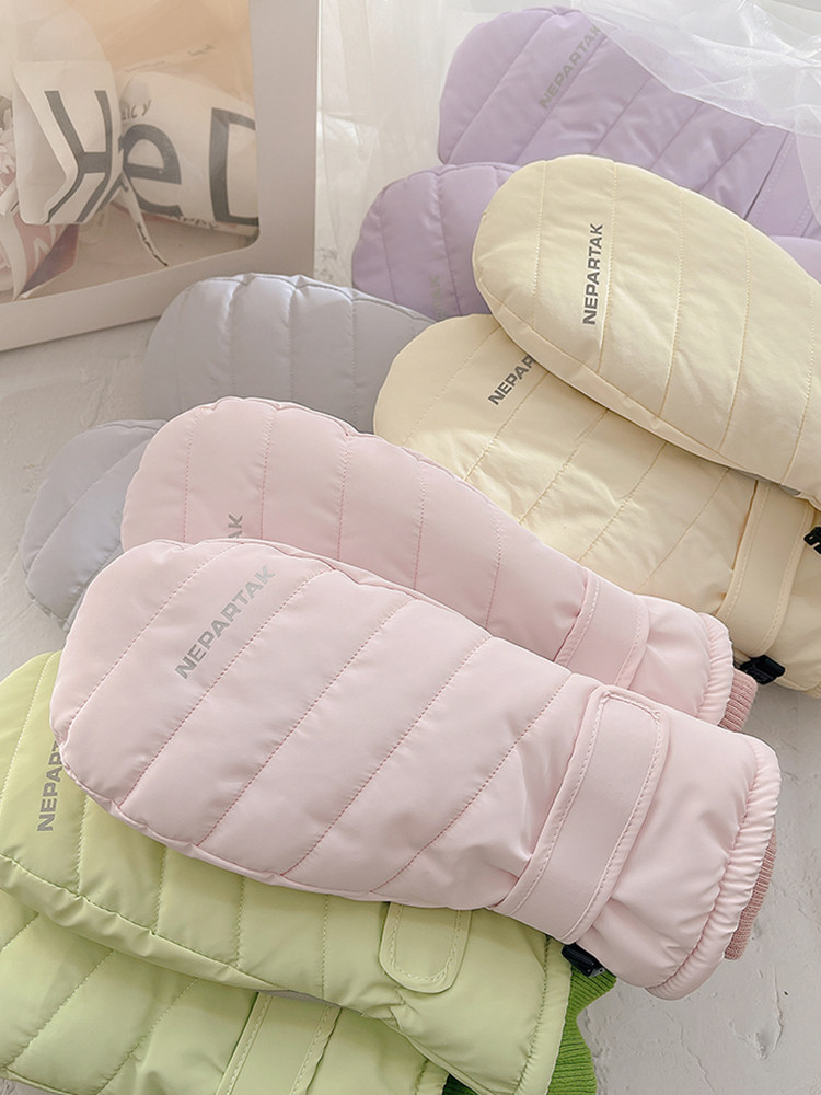 장갑 겨울 여성용 두꺼운 벨벳 가방 장갑 귀여운 방풍 및 방한 전기 자동차 타기 스키 타기 보온 면