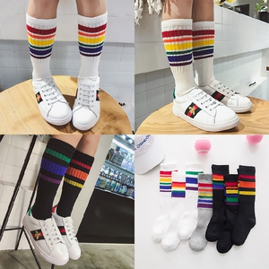 春夏可爱创意全棉彩虹条纹中筒袜儿童袜子小孩空调袜童袜1-10岁