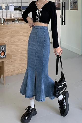 Actual shooting of autumn new style fishtail split skirt large women's dress fat mm ruffled fishtail skirt s-5xl200 Jin