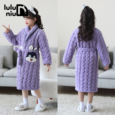 冬季儿童睡袍女童三层夹棉