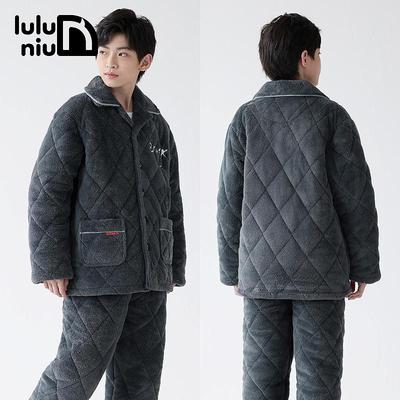 冬季男童睡衣珊瑚绒三层夹棉大童