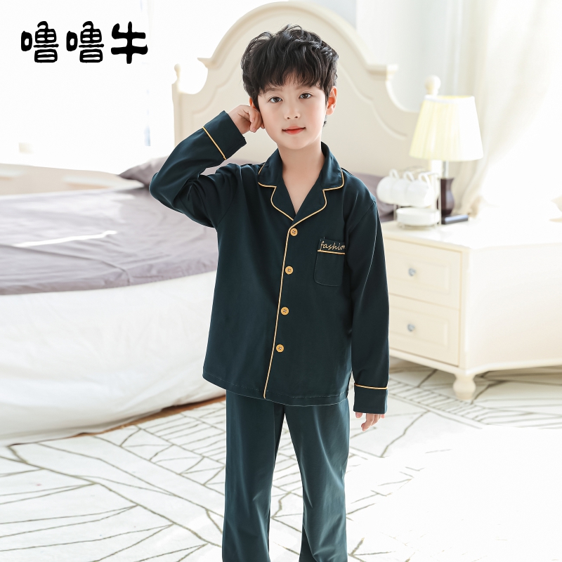 儿童睡衣男童纯棉长袖春秋季男孩中大童青少年套装韩版全棉家居服