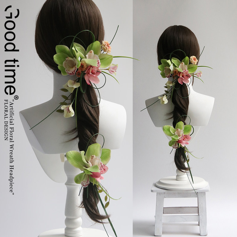 古风少女新中式仿真花造型