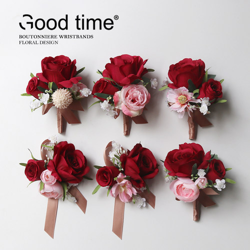 胸花襟花红玫瑰新娘伴娘姐妹手花