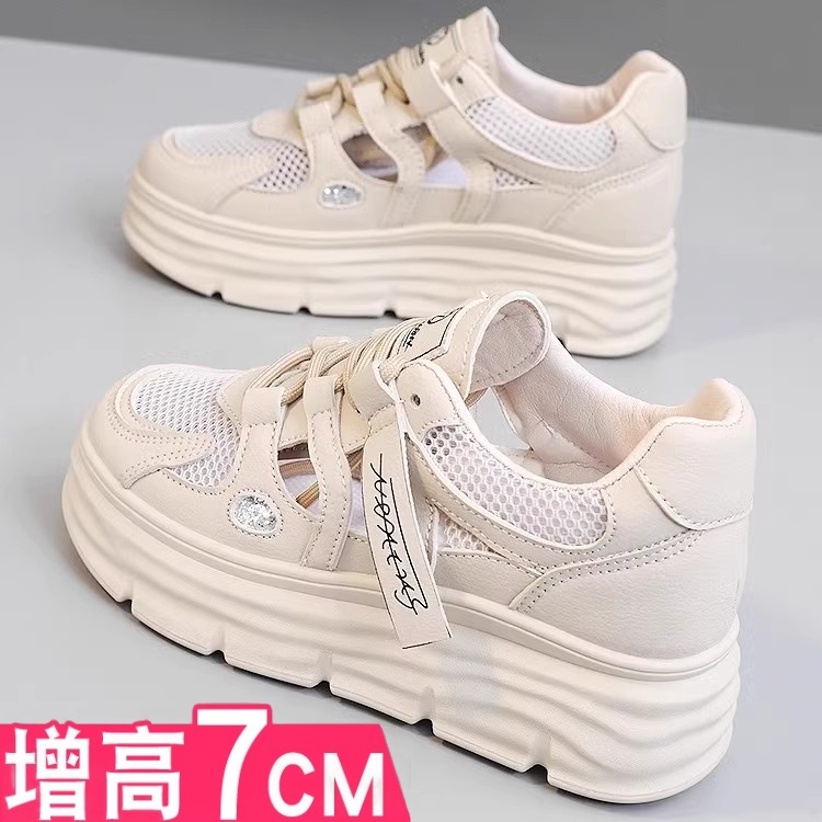 网面内增高6cm厚底板鞋女夏季