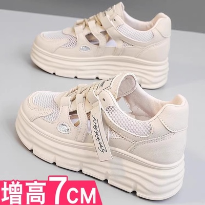 网面内增高6cm厚底板鞋女夏季