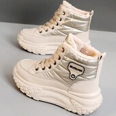 加绒加厚保暖雪地靴2025新款 女鞋 厚底老爹鞋 冬季 学生运动高帮棉鞋