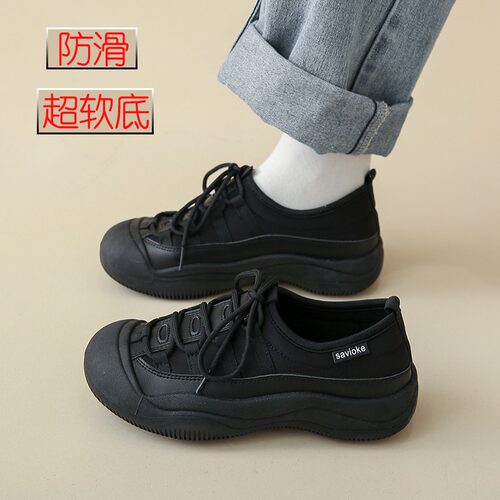 厨房专用防滑运动鞋女软底小黑鞋
