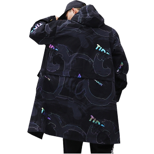 秋冬季潮牌加绒中长款风衣男宽松男士大码加肥加大青少年加厚外套