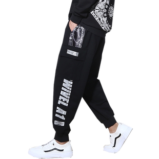 加绒工装运动裤男宽松冬季大码青少年裤子男加肥加大胖子休闲裤男