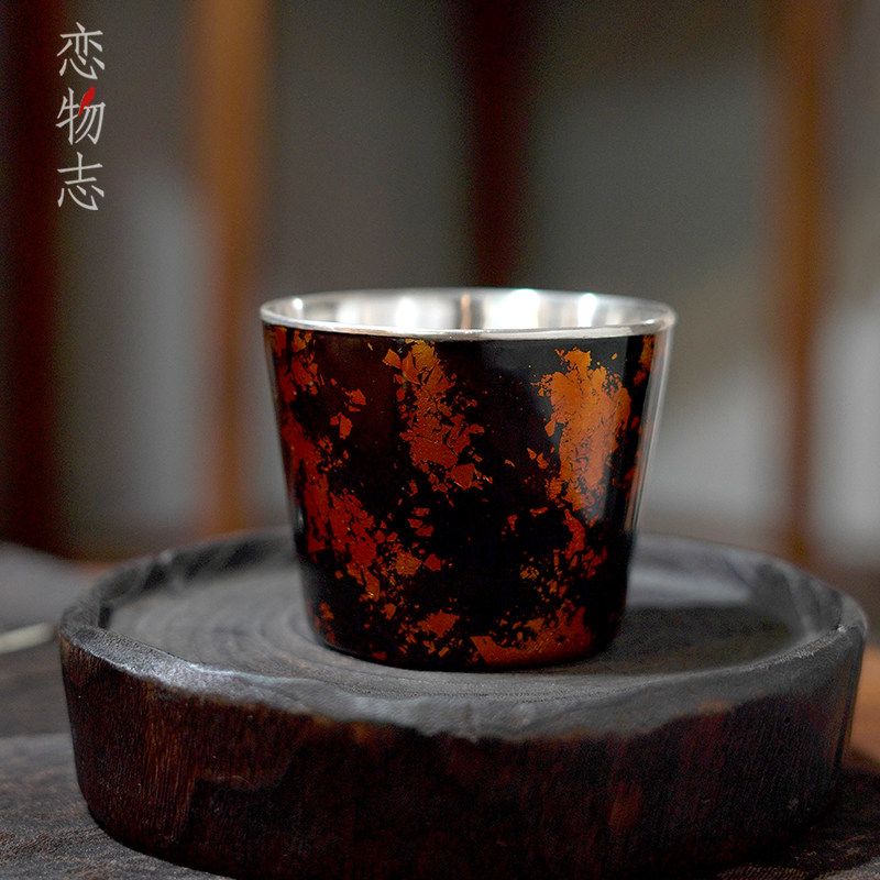纯手工大漆钛包银杯复古艺术杯